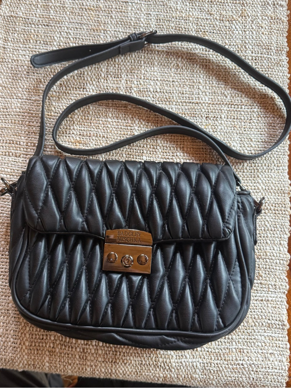Badgley Mischka Black Quilted Crossbody with Lock